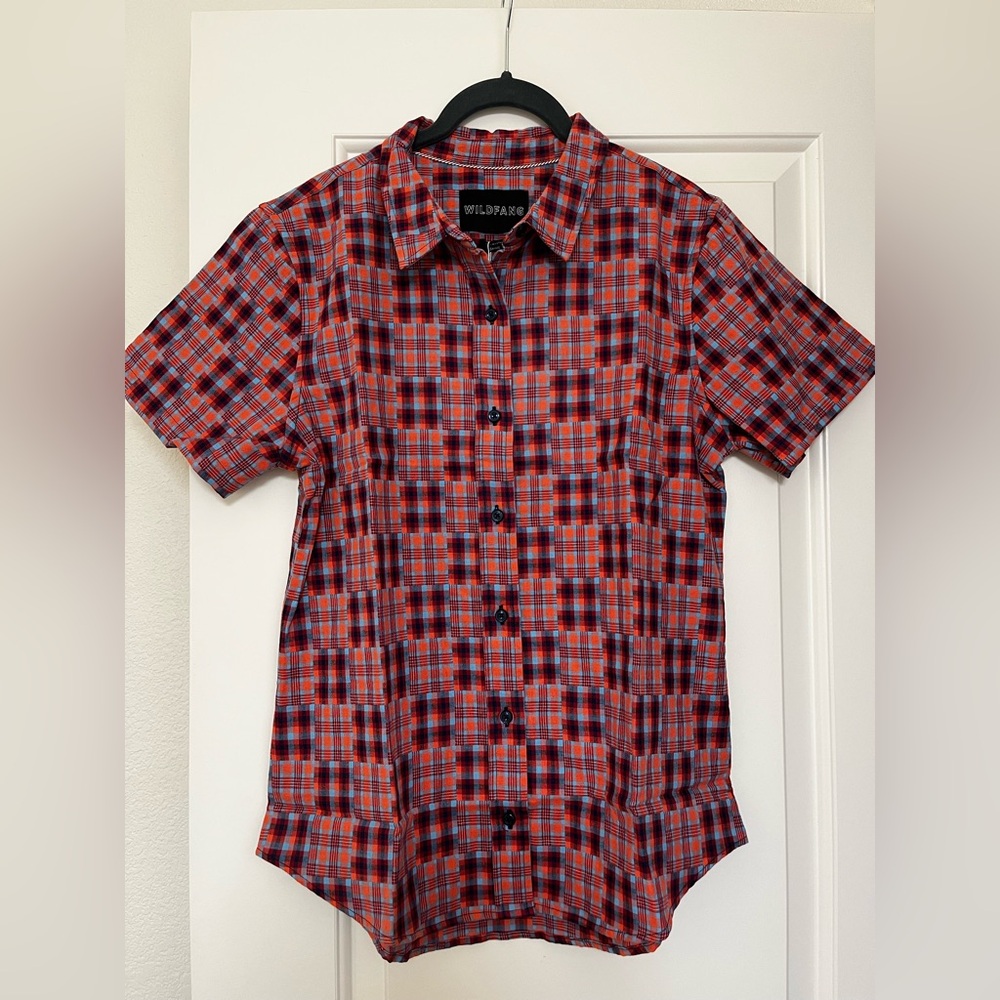 New Wildfang The Essential Short Sleeve Button Up Plaid Sz Small